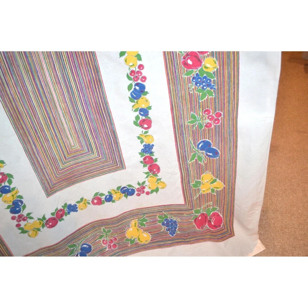 Kitsch Klatsch Tablecloth Fresh Fruit and Stripes on White